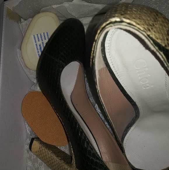 Chole sz. 5 GN & Taupe 🐍 skin w/shoe bag - Picture 1 of 5